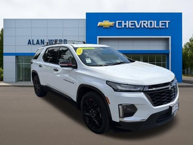 2023 Chevrolet Traverse Premier in Summit White — front three-quarter view