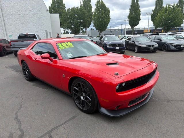 2016 Dodge Challenger R/T Scat Pack in Torred Clearcoat — front three-quarter view