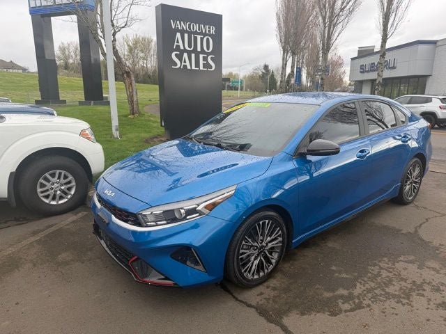 2023 Kia Forte GT-Line in Sporty Blue — front three-quarter view
